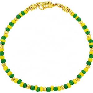 Gold Plated Bracelets Green and Yellow Beaded Babalawo Unisex Amulet Orula Santeria Bead Bracelets Accessories Jewelry