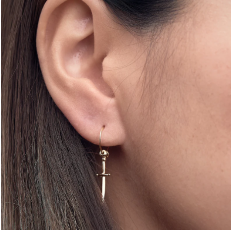 Unique Delicate Sword Piercing Earrings Mini Huggie Hoops Stainless Steel 18k Gold Filled Dagger Drop Hoop Earrings