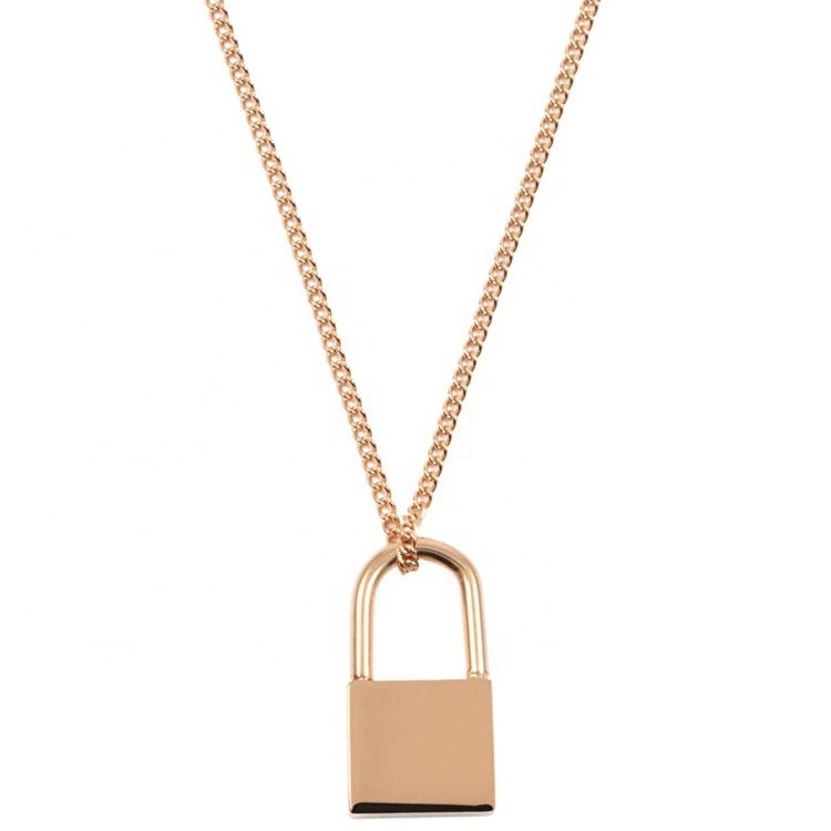 Customised Minimalist 18K Gold Plated Padlock Necklace Jewelry Making Supplies Stainless Steel Engravable Gold Lock Necklace