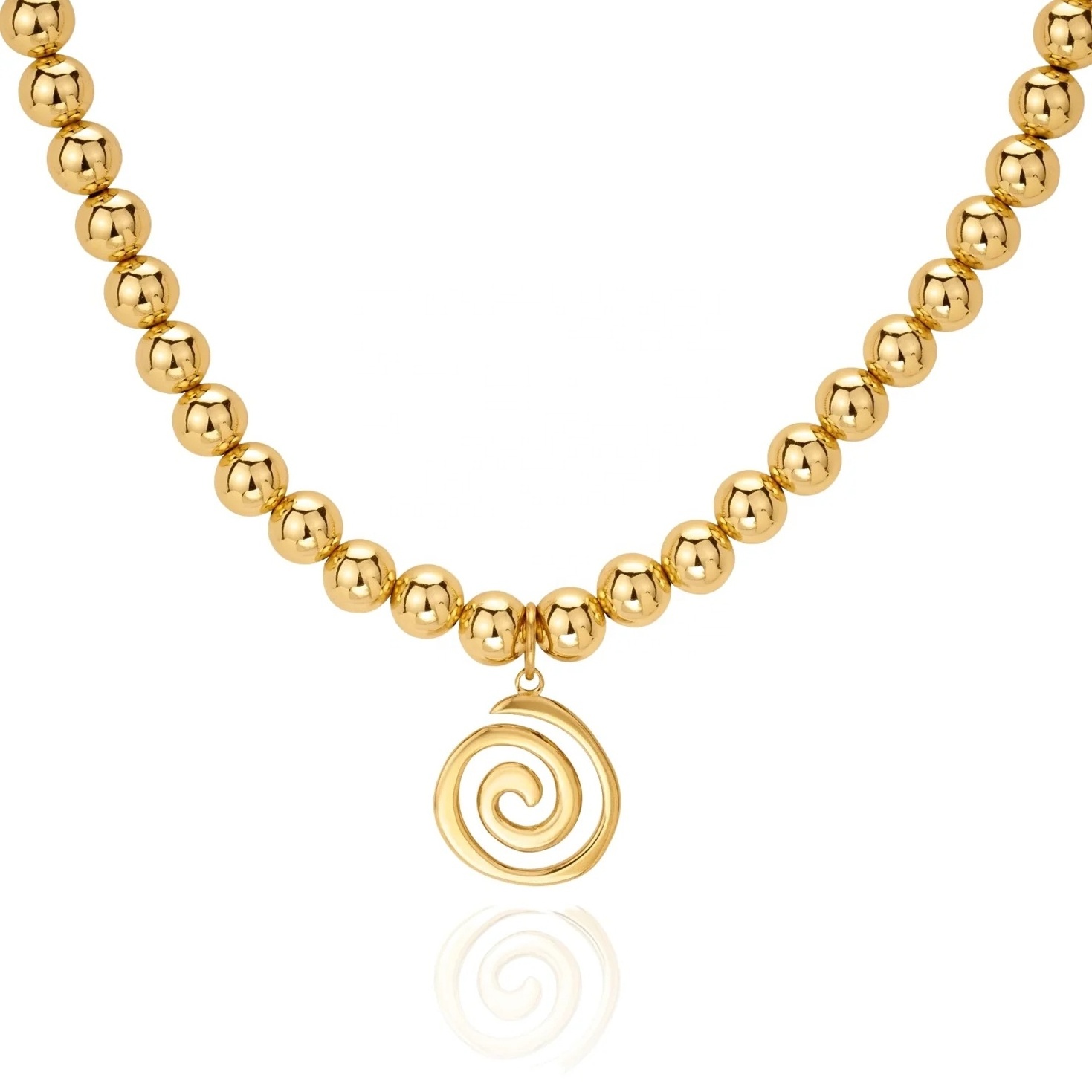 Hot Fashion Design 18K Gold Plated Non Tarnish Fine Jewelry Stainless Steel Swirl Necklace Waterproof Gold Bead Necklace