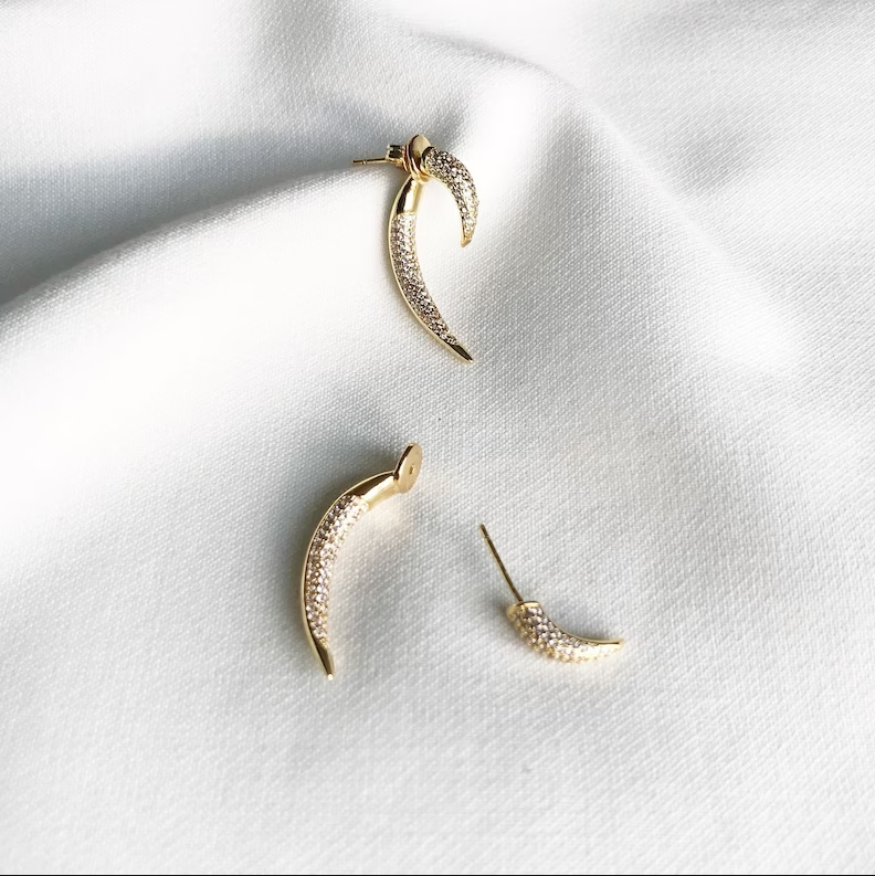 Pave Earrings Fashion Ear Jacket Earrings Hypoallergenic Stainless Steel 18K Gold Plated Lucky Animal Horn Jewelry Horn Earring