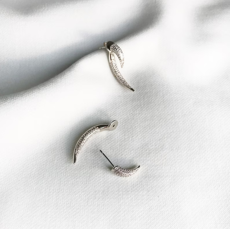 Pave Earrings Fashion Ear Jacket Earrings Hypoallergenic Stainless Steel 18K Gold Plated Lucky Animal Horn Jewelry Horn Earring