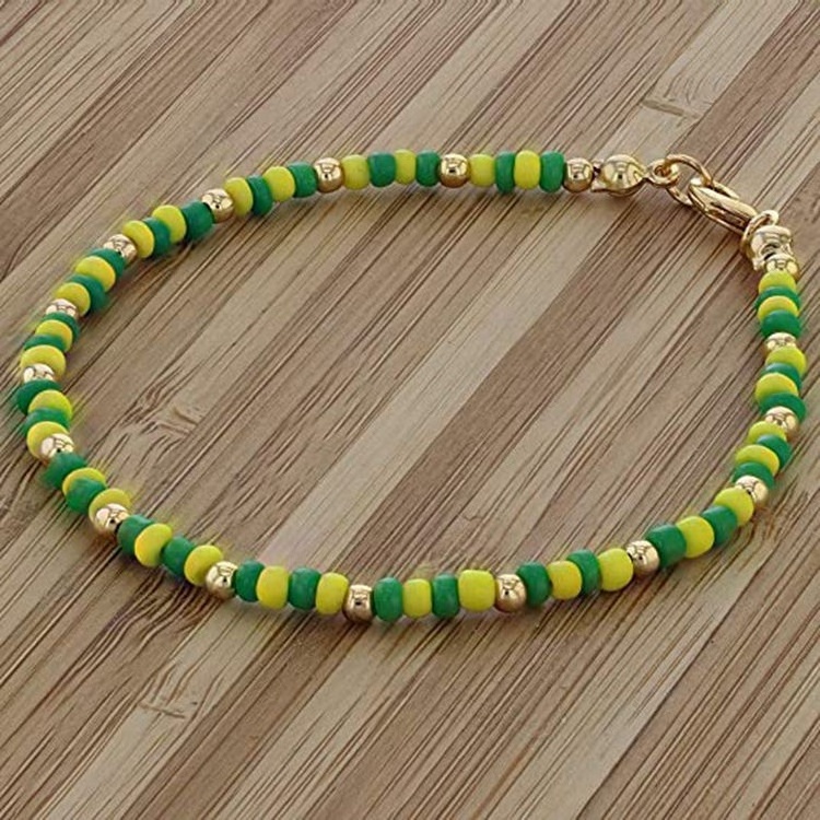 Gold Plated Bracelets Green and Yellow Beaded Babalawo Unisex Amulet Orula Santeria Bead Bracelets Accessories Jewelry