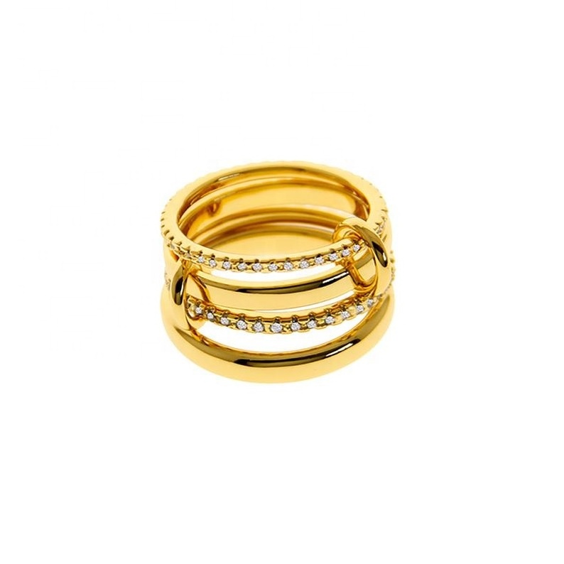 Set Rings Buddy Jewelry Accessories 18K Gold Plated Stainless Steel Zircon 4 Circle Connect Rings