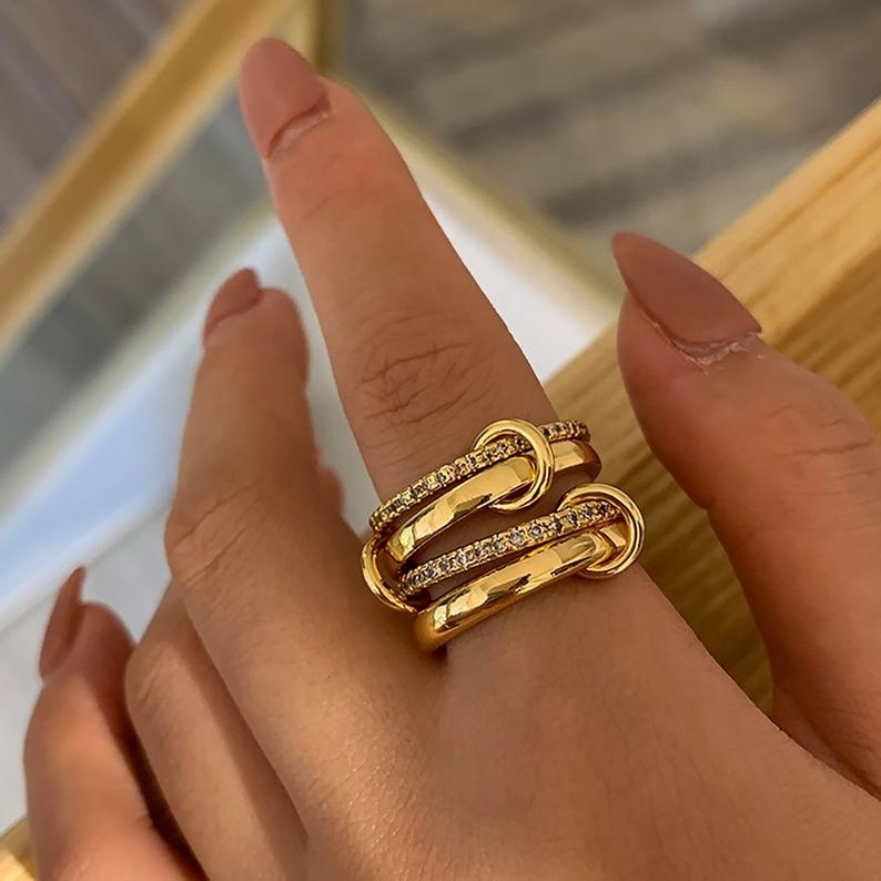 Set Rings Buddy Jewelry Accessories 18K Gold Plated Stainless Steel Zircon 4 Circle Connect Rings