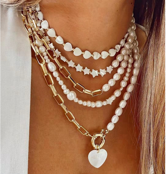 2022 Trendy Jewelry Sets Stainless Steel 18K PVD Gold Plated Fashion Custom Shape Heart Star Pearl Necklace