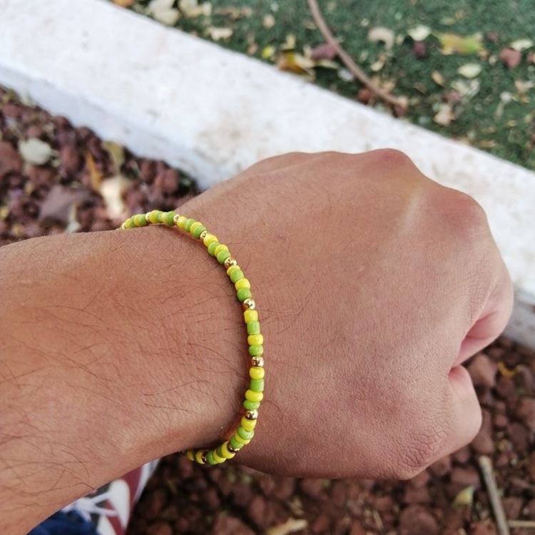 Gold Plated Bracelets Green and Yellow Beaded Babalawo Unisex Amulet Orula Santeria Bead Bracelets Accessories Jewelry