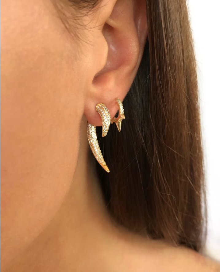 Pave Earrings Fashion Ear Jacket Earrings Hypoallergenic Stainless Steel 18K Gold Plated Lucky Animal Horn Jewelry Horn Earring