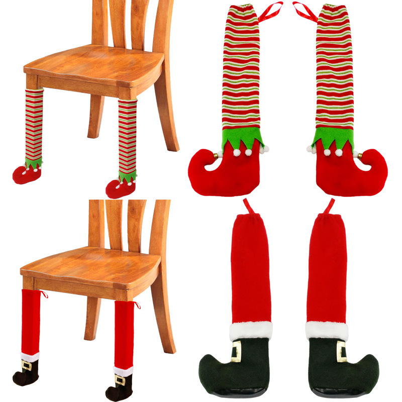 China christmas table ornaments christmas chair leg covers socks decorations elf santa feet shoes legs table covers socks