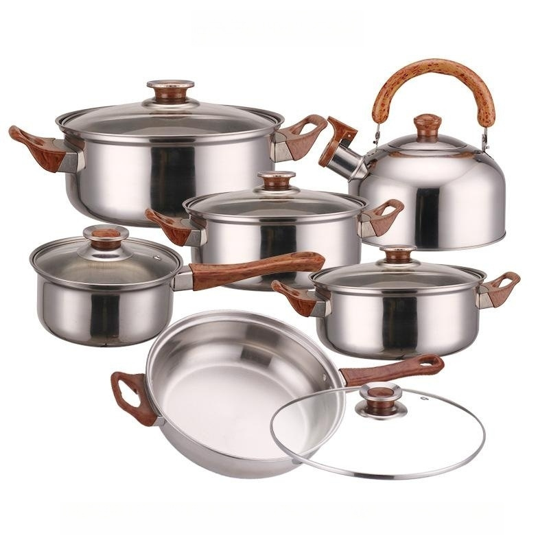 12 Pcs Stainless Steel Cookware Sets Nonstick Fry Pan Milk Pot With Glass Lid Kettle Sauce pot stainless steel pots set