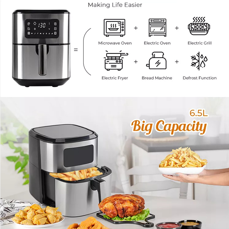 Wholesale Hot 6l Steam Stainless Steel Smart Air Deep Fryer Oven Digital Electric Air Fryer Freidora De Aire