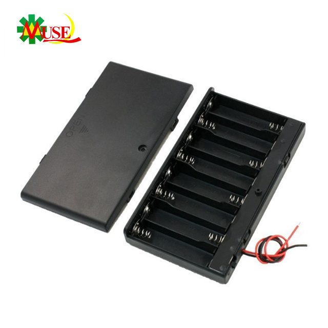 ABS Housing 12v 8AA Battery Holder with Cover, ON/OFF Switch and Lead Wires, 8xAA Battery Pack in Series Connection