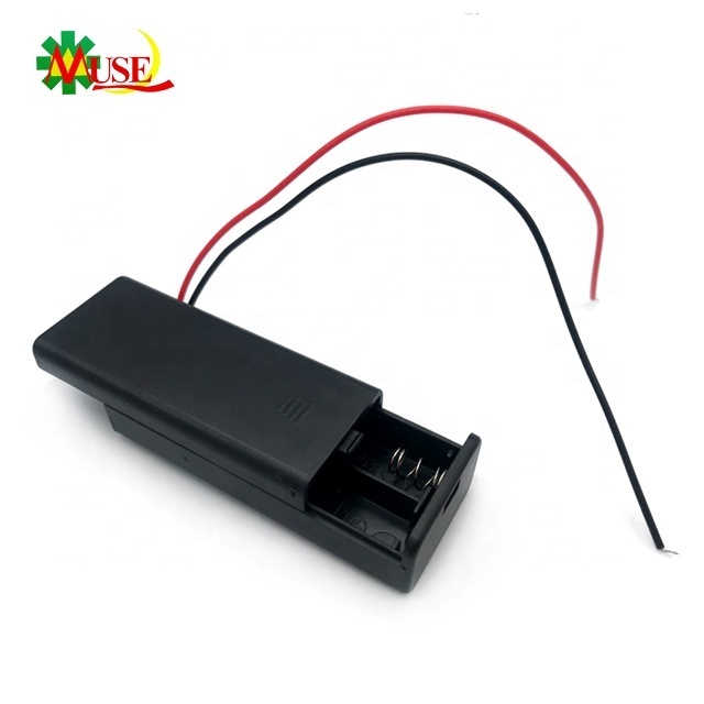 2 AAA Battery Holder with Cover, On/Off Switch and Wire Leads, 2x1.5v AAA Battery Storage Box from China Factory