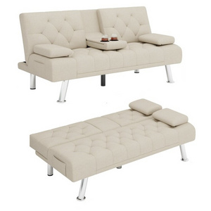 Factory direct folding velvet fabric sleeper sofa cama with cup holders  convertible sofa futon