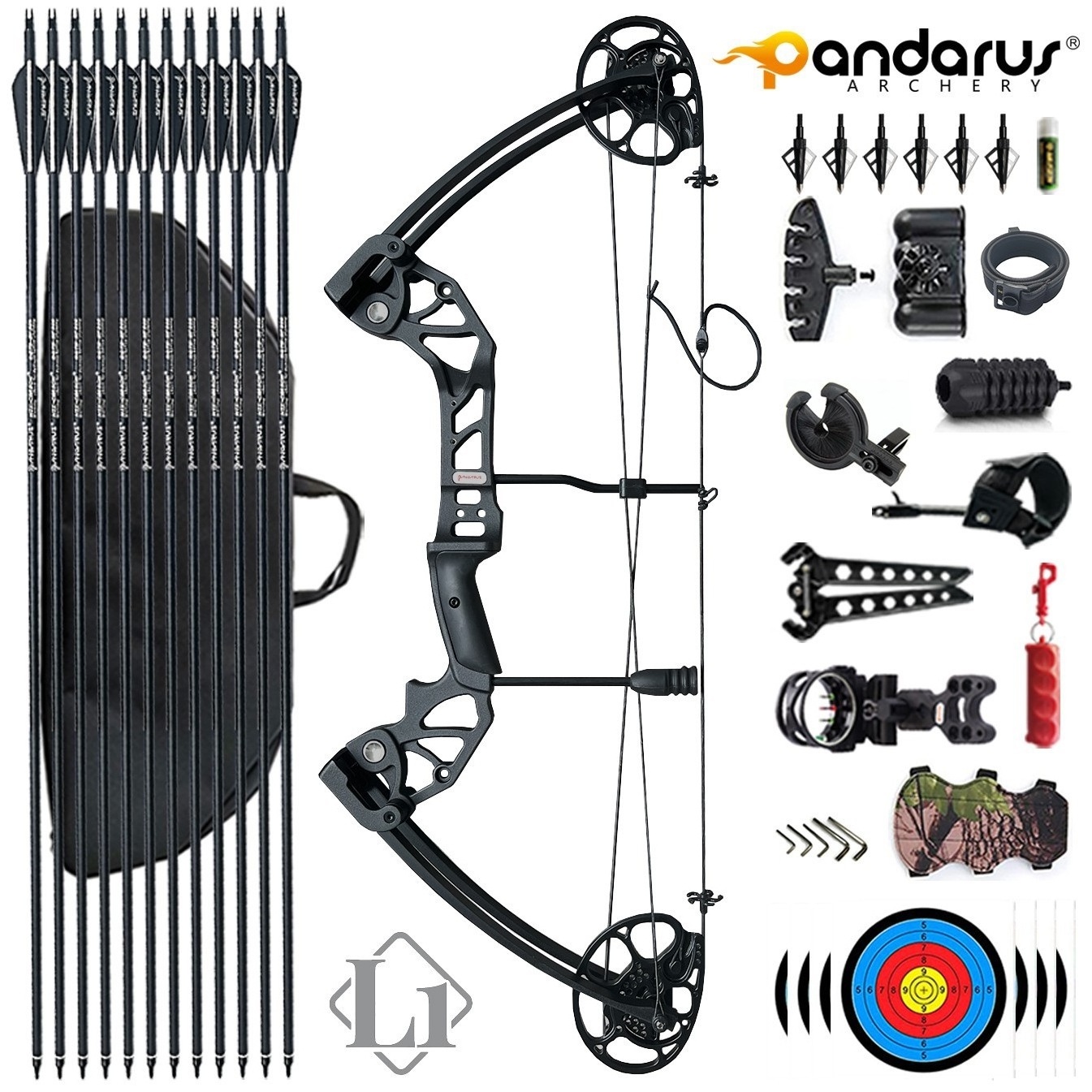 PANDARUS Archery camouflage black Adults 0-70lbs Metal Compound bow and arrow sets for outdoor hunting shooting