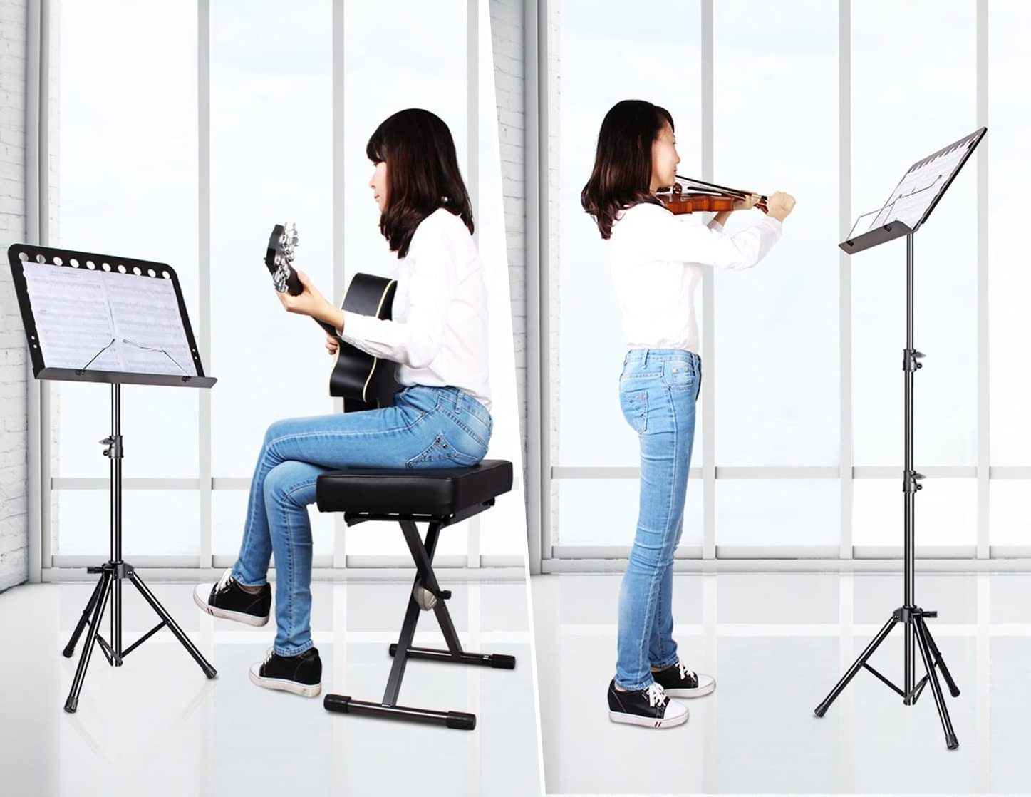 Music Stand for Sheet Music, Adjustable Music Stand, Professional Music Book Holder Music Sheet Clip Holder