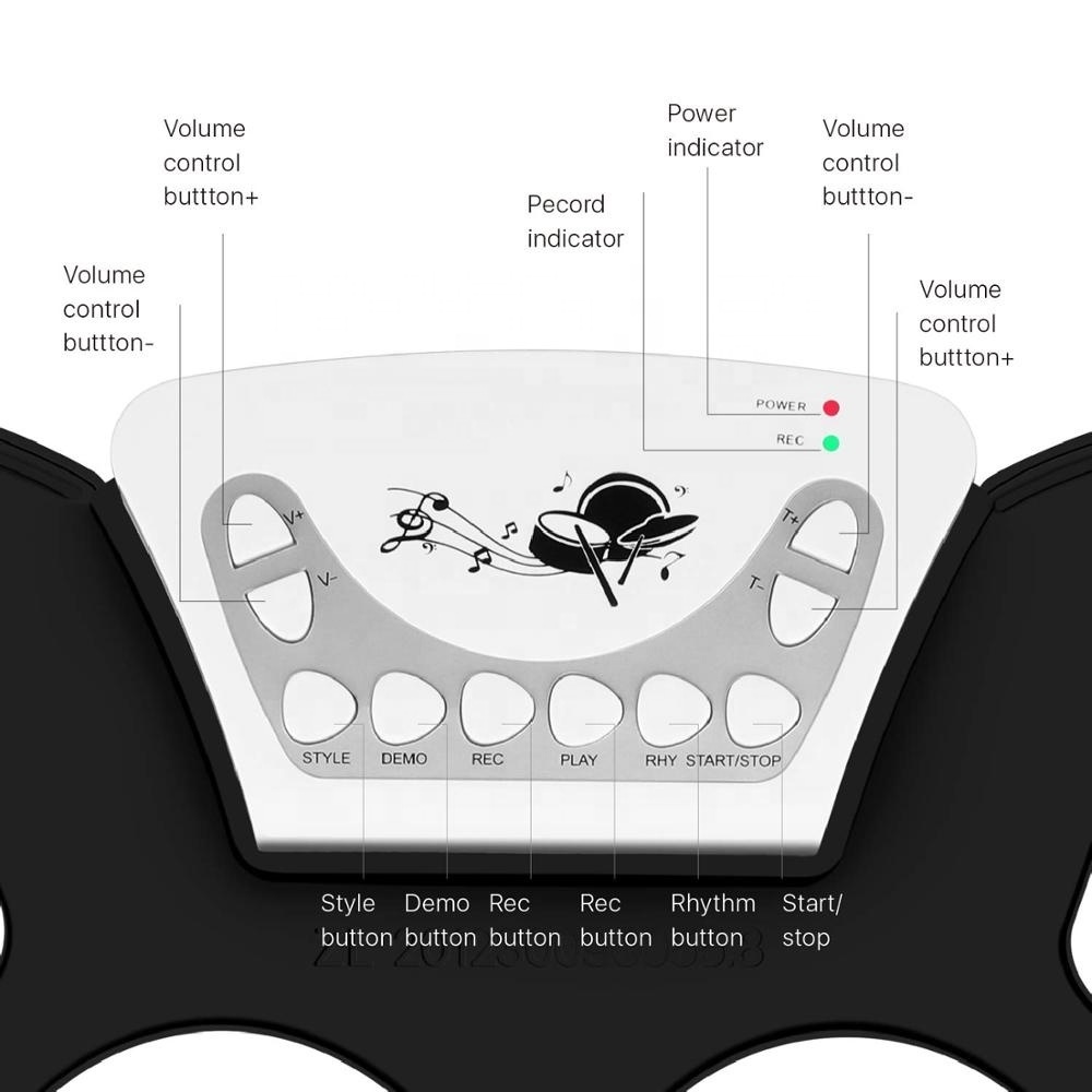 Digital Electronic Roll Up Drum Pad Set Kit - Portable Silicone Sheet 9 Pads with Drum Stick, Foot Pedal Switch, Headphone Jack