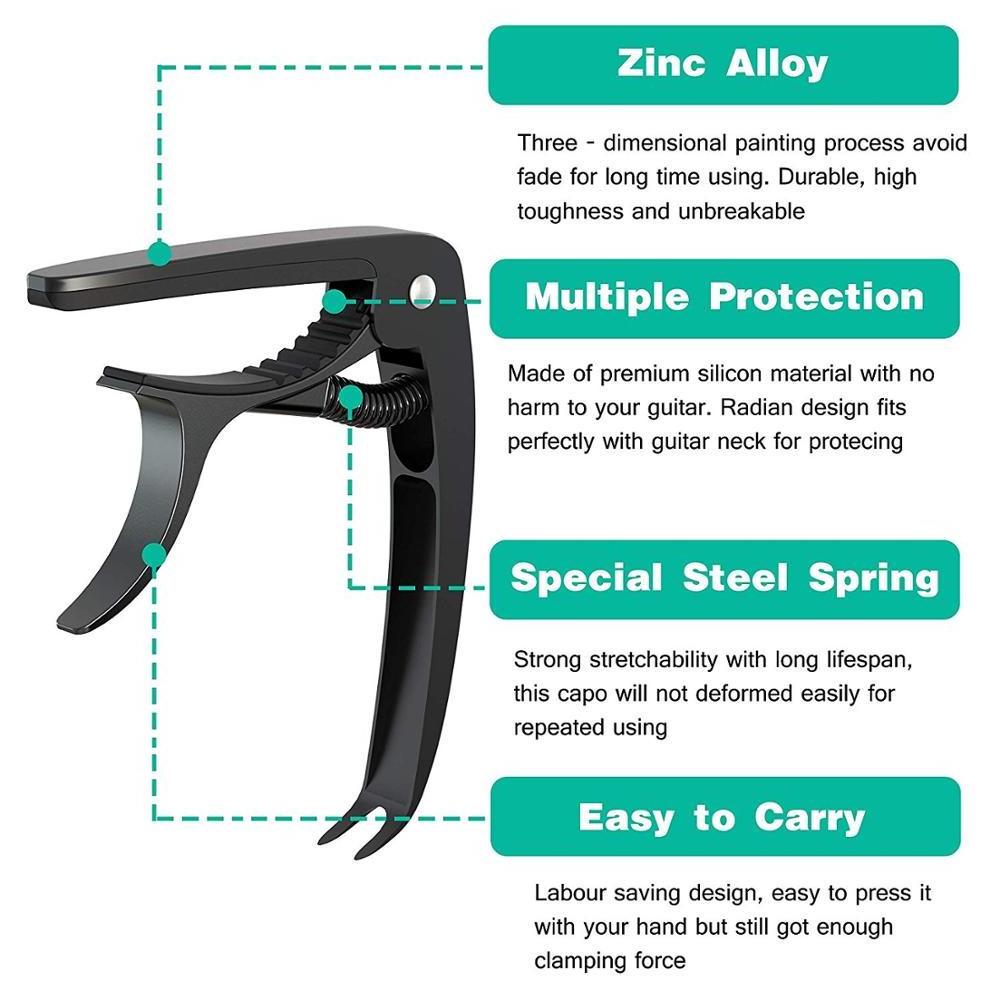 Guitar Capo Professional Zinc Metal Capo for 6 String Acoustic Guitar, Electric Guitar, Ukulele, Bass, Banjo, Mandolin