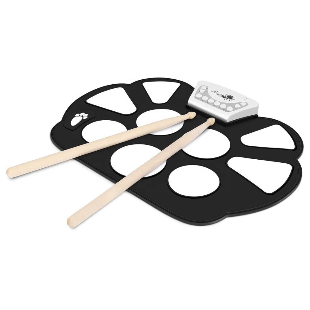 Digital Electronic Roll Up Drum Pad Set Kit - Portable Silicone Sheet 9 Pads with Drum Stick, Foot Pedal Switch, Headphone Jack