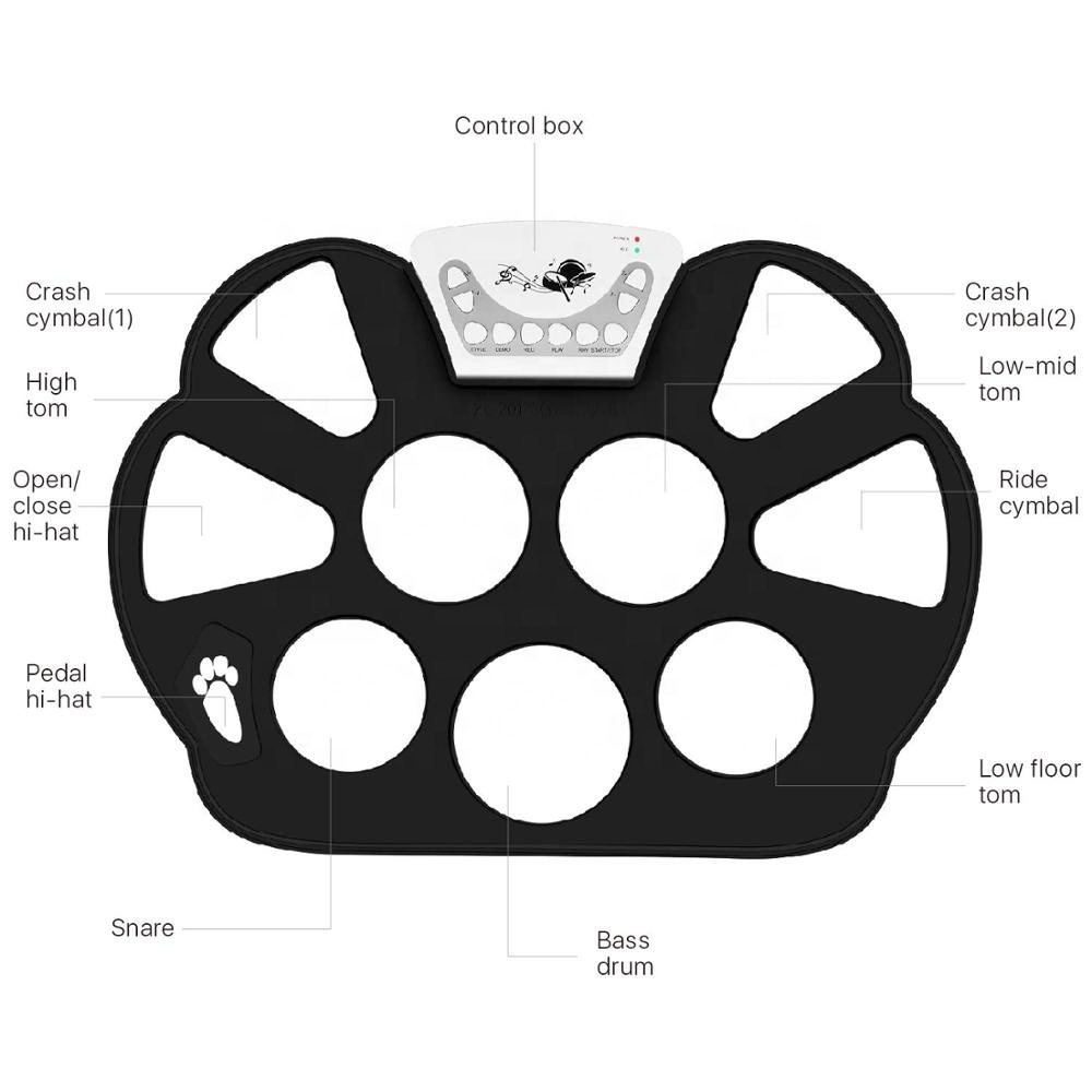 Digital Electronic Roll Up Drum Pad Set Kit - Portable Silicone Sheet 9 Pads with Drum Stick, Foot Pedal Switch, Headphone Jack