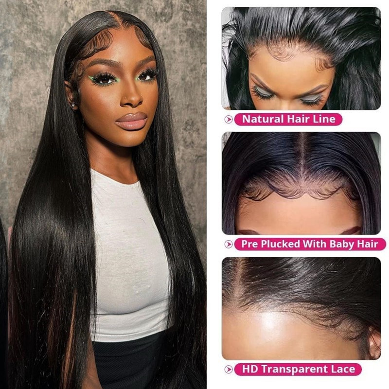 32 34 36 38 40 inch Human Hair HD Transparent Lace Front Wigs For Black Women Straight Deep Wave Virgin Raw Indian Hair Wigs