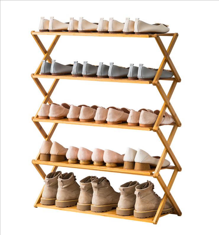 Multilayer simple household economical rack outdoor storage rack free of installation folding bamboo shoe rack