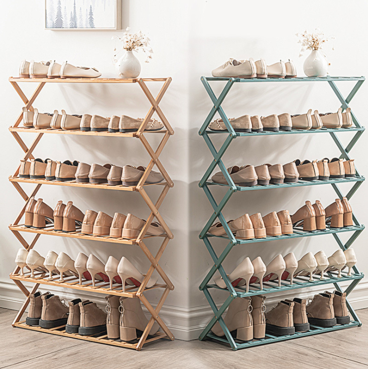 Multilayer simple household economical rack outdoor storage rack free of installation folding bamboo shoe rack