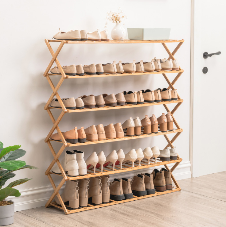 Multilayer simple household economical rack outdoor storage rack free of installation folding bamboo shoe rack