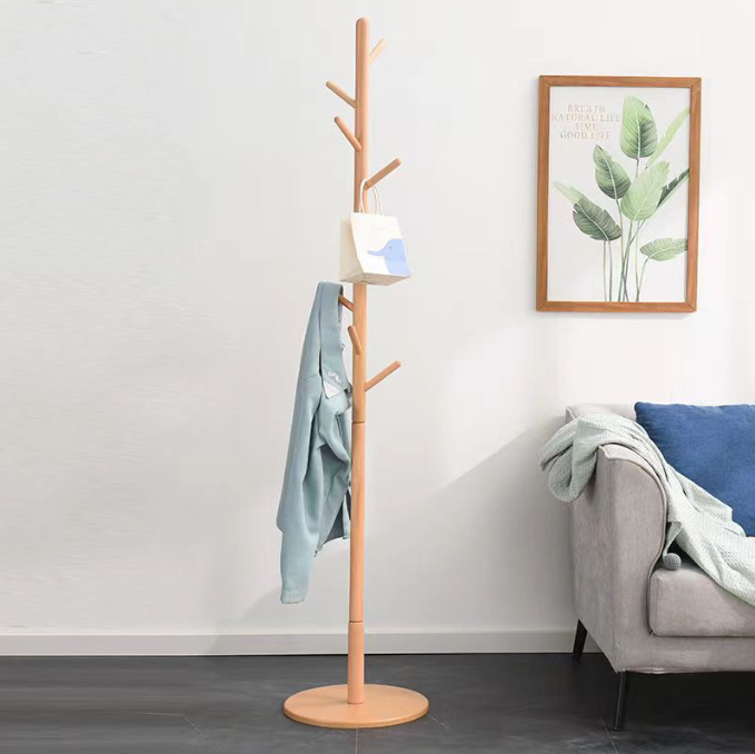 Amazon Hot Selling Eco-Friendly simple Rustic Standing tree shaped Stable Base 8 Hooks Floor Standing Umbrella Wooden Coat Rack