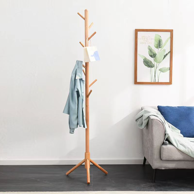 Amazon Hot Selling Eco-Friendly simple Rustic Standing tree shaped Stable Base 8 Hooks Floor Standing Umbrella Wooden Coat Rack