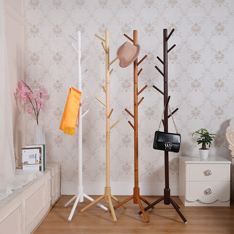 modern solid bamboo hook rack with 8 hooks display hall tree for clothes hats and bags free standing coat rack wardrobe