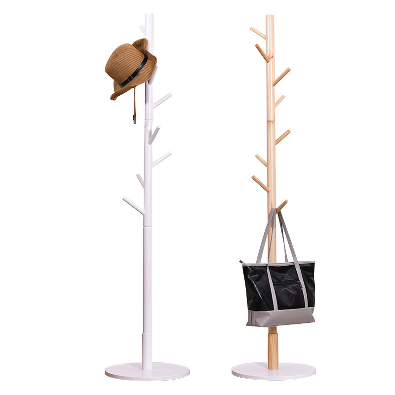 modern solid bamboo hook rack with 8 hooks display hall tree for clothes hats and bags free standing coat rack wardrobe