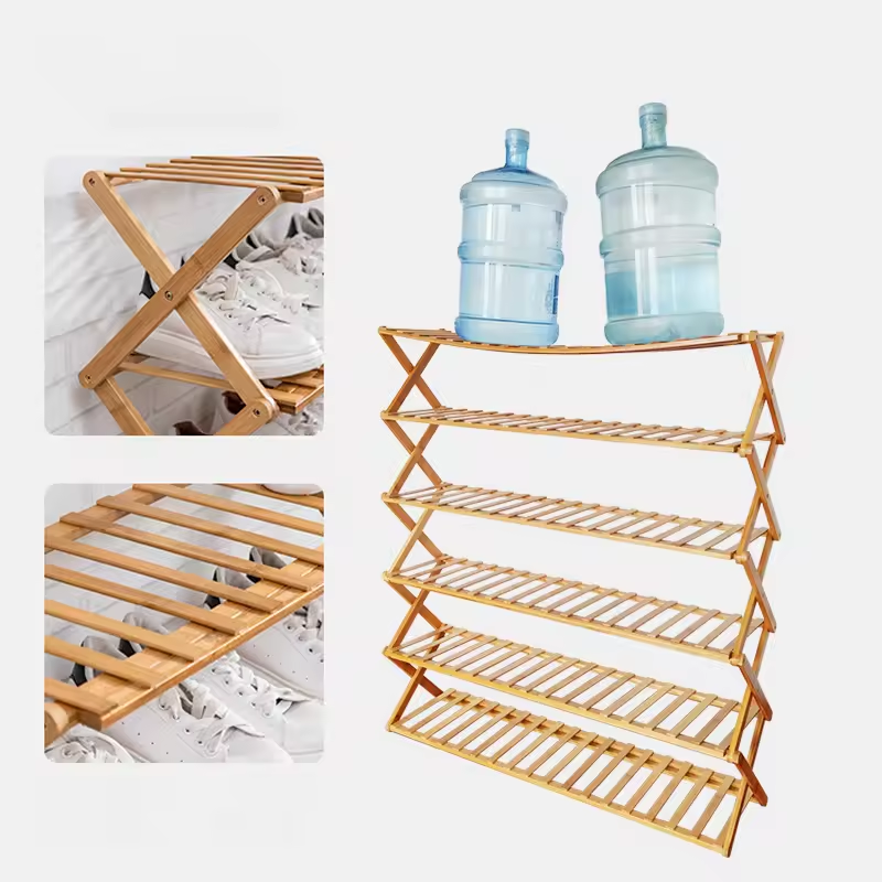 Folding multi-layer simple household storage no assembly foldable shoe rack free installation of wooden bamboo shoe rack