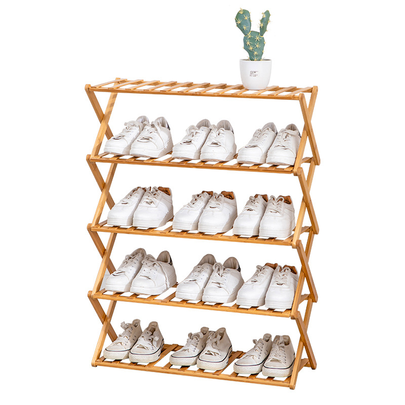 Folding multi-layer simple household storage no assembly foldable shoe rack free installation of wooden bamboo shoe rack