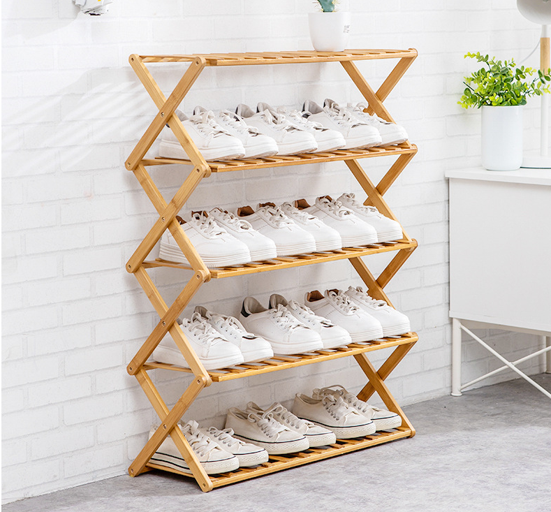 Folding multi-layer simple household storage no assembly foldable shoe rack free installation of wooden bamboo shoe rack