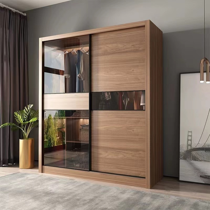 Sliding door wardrobe sliding door wooden wardrobe assembly bedroom household locker Sliding Origin Type Door