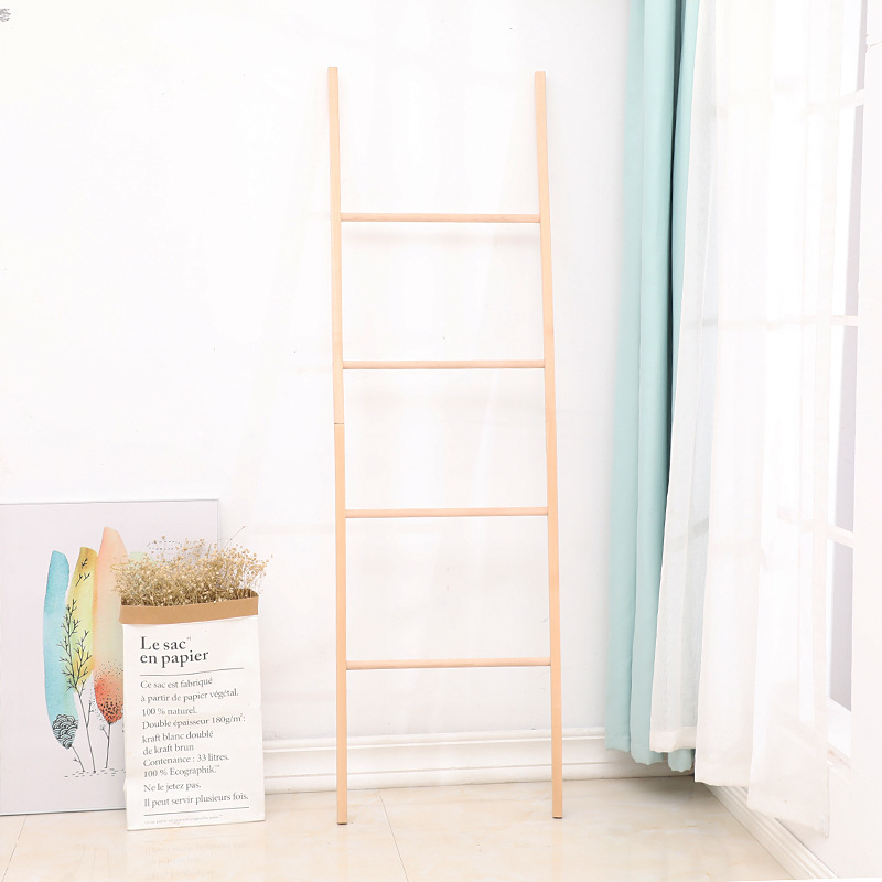 Towel rack floor style Nordic trapezoidal bamboo clothing and hat rack by the wall Japanese hotel real wood creative hangers