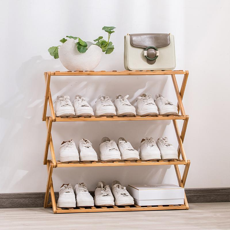 5-Tier Collapsible Bamboo Shoe Rack Standing Shoe Shelf Storage Organizer Without Assembly