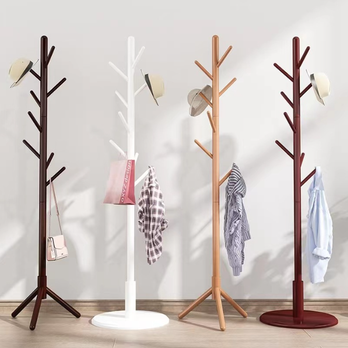 Fashion Tree Shaped Wooden Coat Rack 8-Hooks Floor Standing Rack