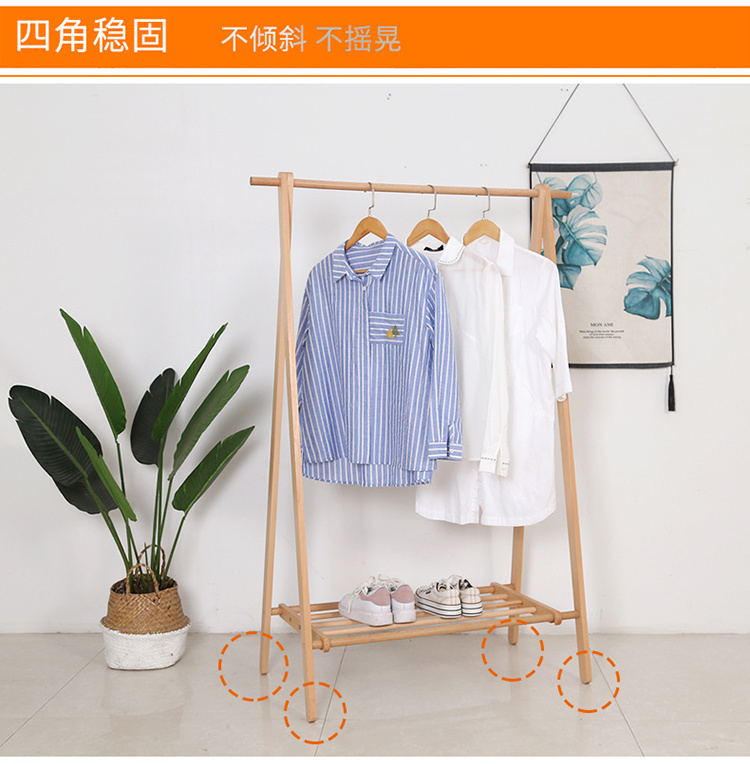 Beech wood storage clothes hanger with shoe rack shelves preschool coat rack