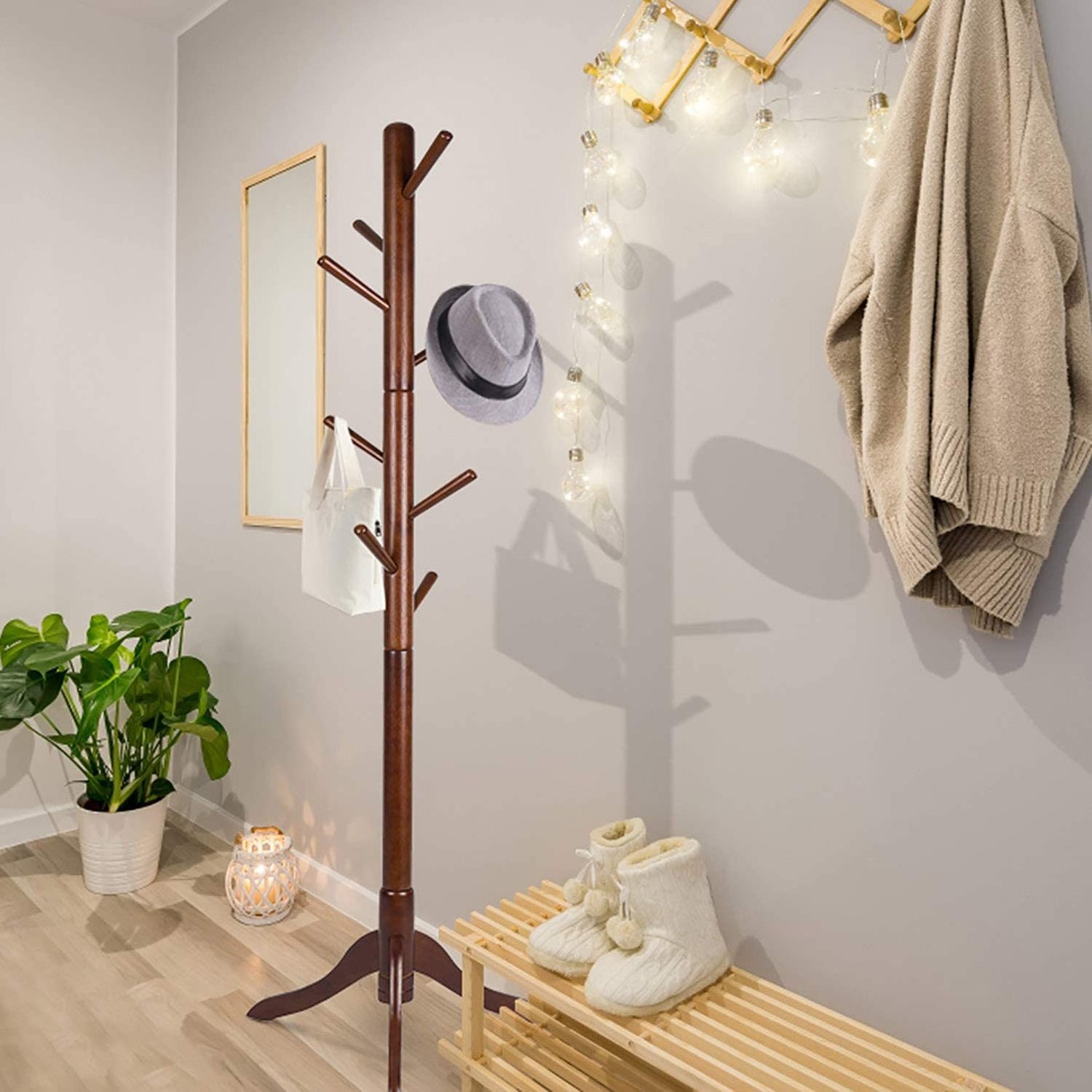 2022 Hot selling direct selling Wooden Standing Coat Rack with custom Hooks Wood Tree Stand coat racks