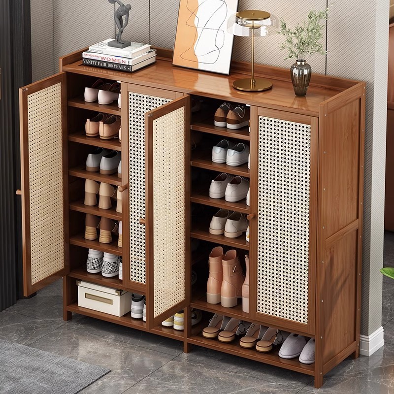 Environment Friendly Floor-Standing Entryway Shoe Cabinet with Two Doors and Multilayer drawer Bamboo shoe cabinet