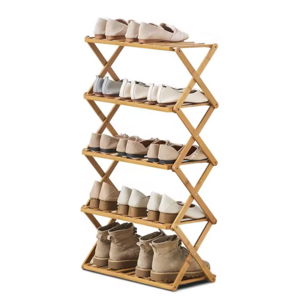 5-Tier Collapsible Bamboo Shoe Rack Standing Shoe Shelf Storage Organizer Without Assembly