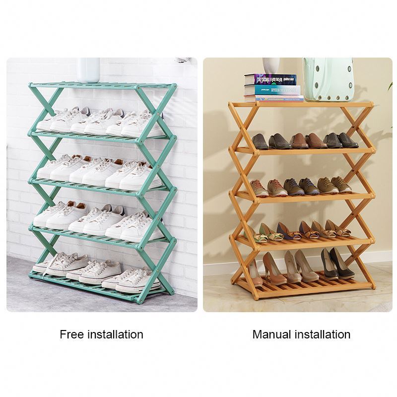 Amazon Folding multi-layer simple household storage no assembly foldable shoe rack free installation of wooden shoe rack