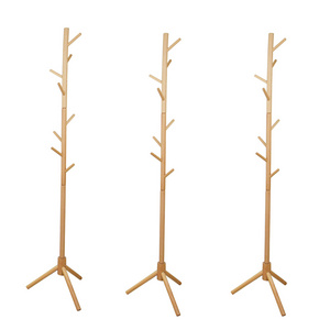 Hot Selling Eco-Friendly multifunctional Standing tree shaped Stable Base 8 Hooks Floor Standing Wooden Coat Rac