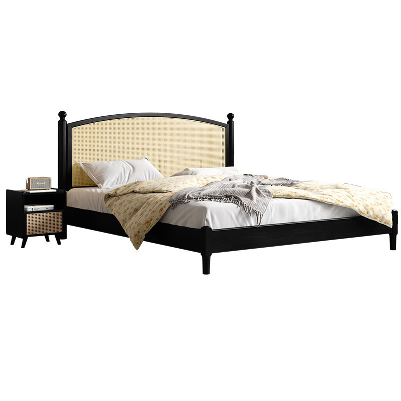 Ruby Wooden Bed Frame With Headboard and Natural Rattan 1000 Lb Capacity Effortless Assembly Bed Bases & Frames Queen Bedroom