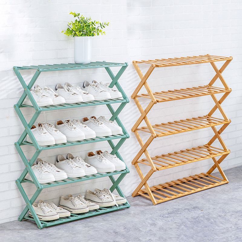 Amazon Folding multi-layer simple household storage no assembly foldable shoe rack free installation of wooden shoe rack