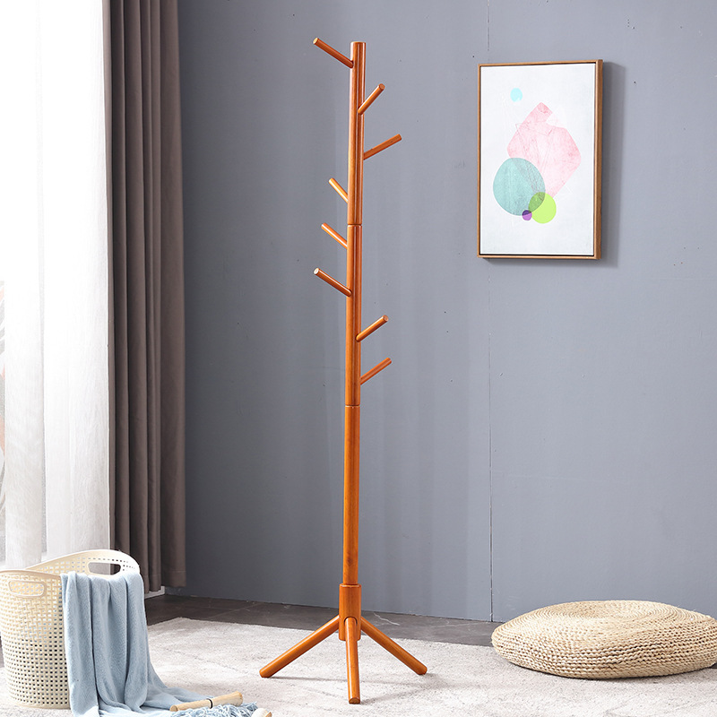 Hot sale Natural Wood Freestanding Clothes Display Shelf Assembled Coat Hat Tree Hanger Coat Rack