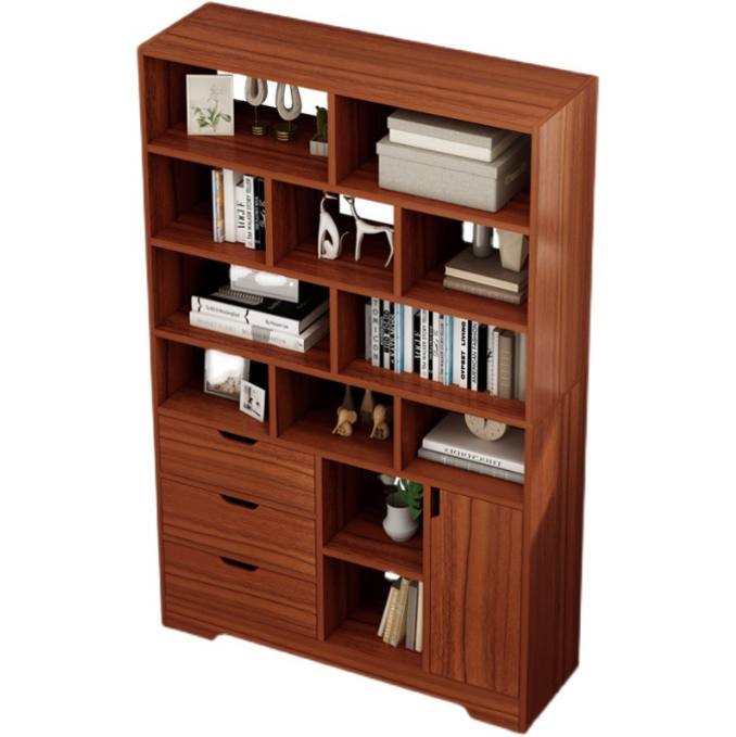 Home Combination Bookcase Cabinet Modern Floor Open Shelves Wood Bookshelf