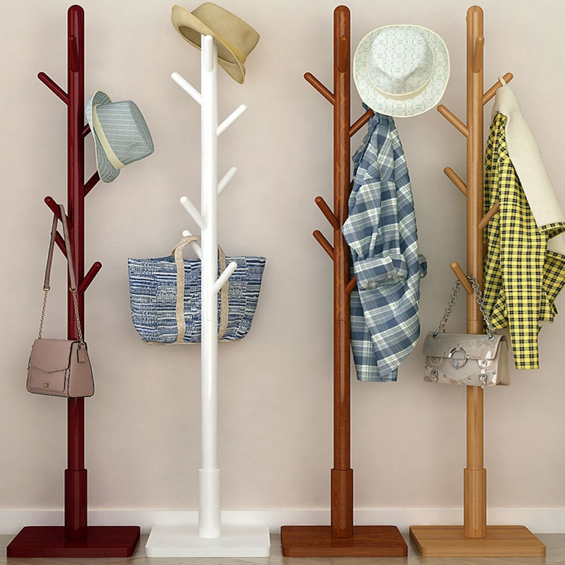 Robust and Stable Wooden Coat Rack Rustic Hall Tree Coat Hanger for Hat Clothes Scarves Handbags Umbrella